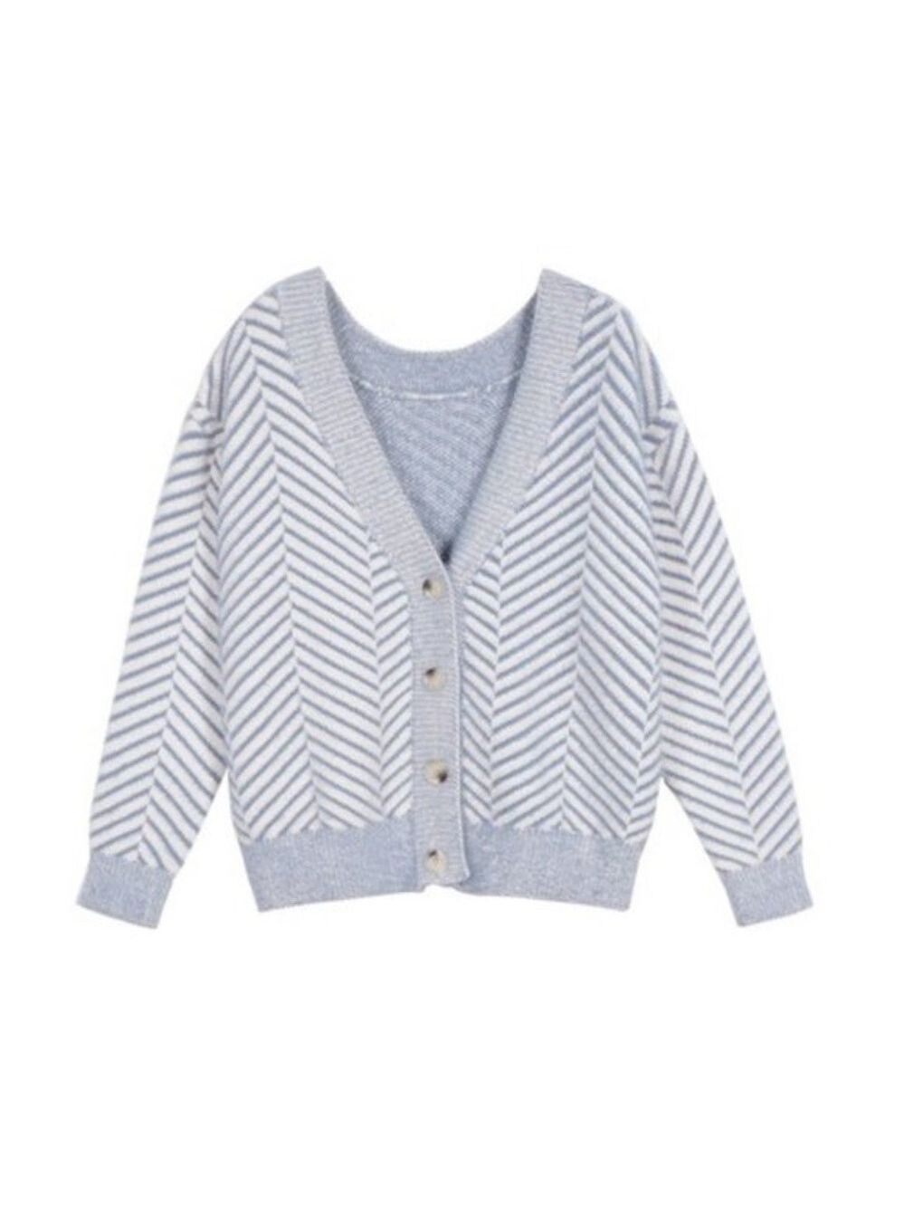 FRNCH Diagonal Stripe Chenille V-Neck Cardigan